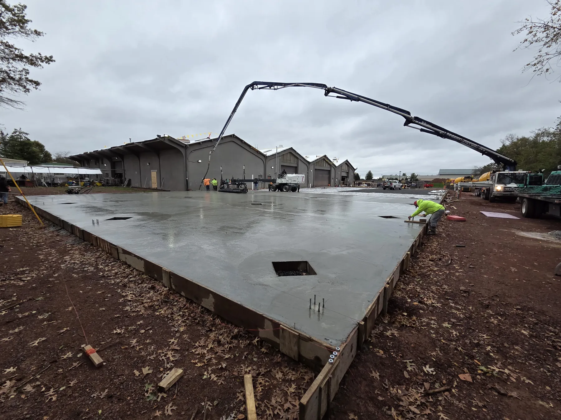 Concrete placement underway for the G&J Steel and Tubing building expansion slab
