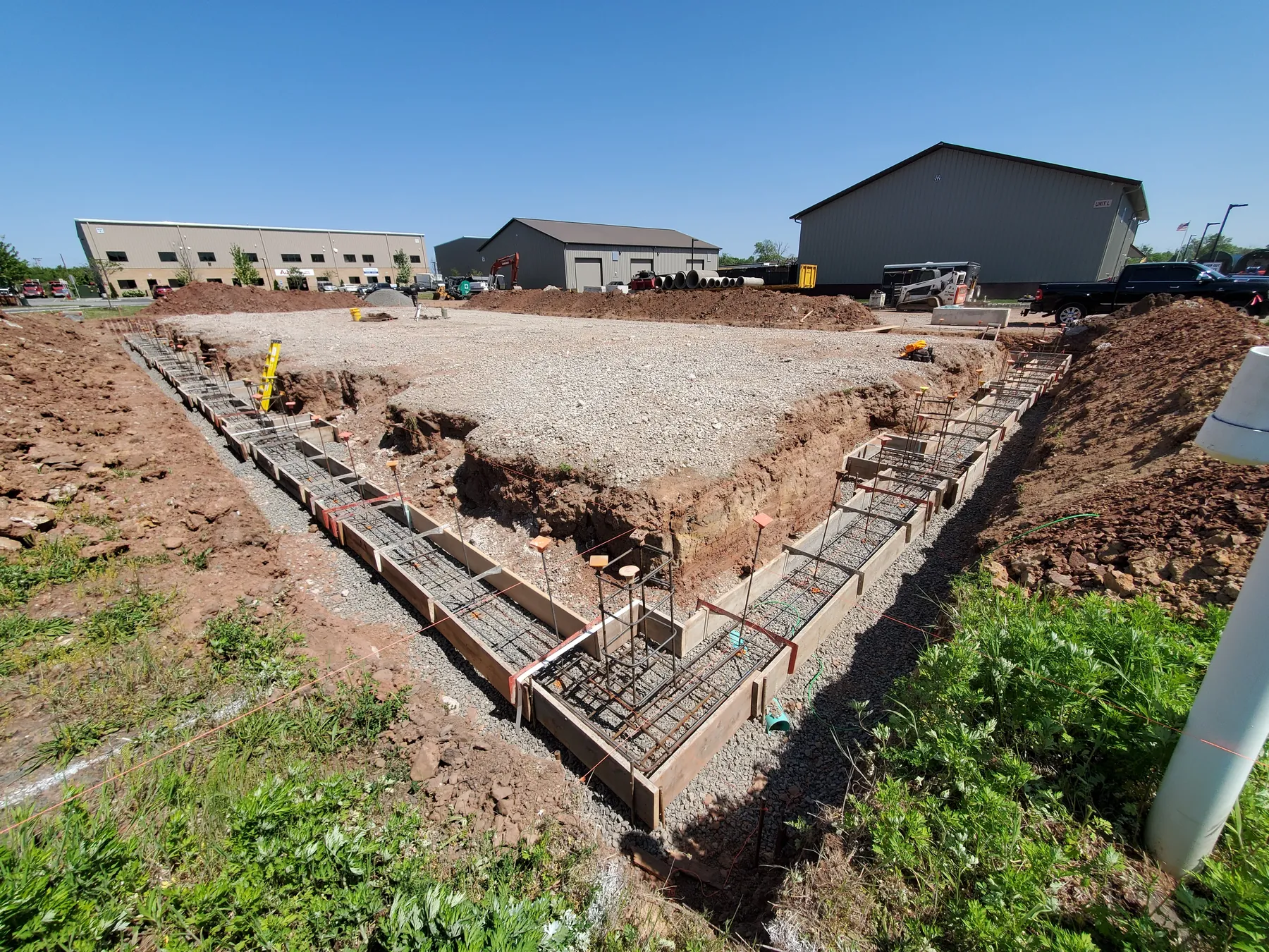 Reinforcing steel and formwork for the NEBA Realty commercial building foundation